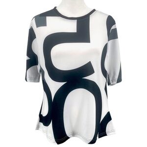 Andrea Geer Sgraffito Numbers Jersey Art to Wear Tee, Black/Grey/White, Size S